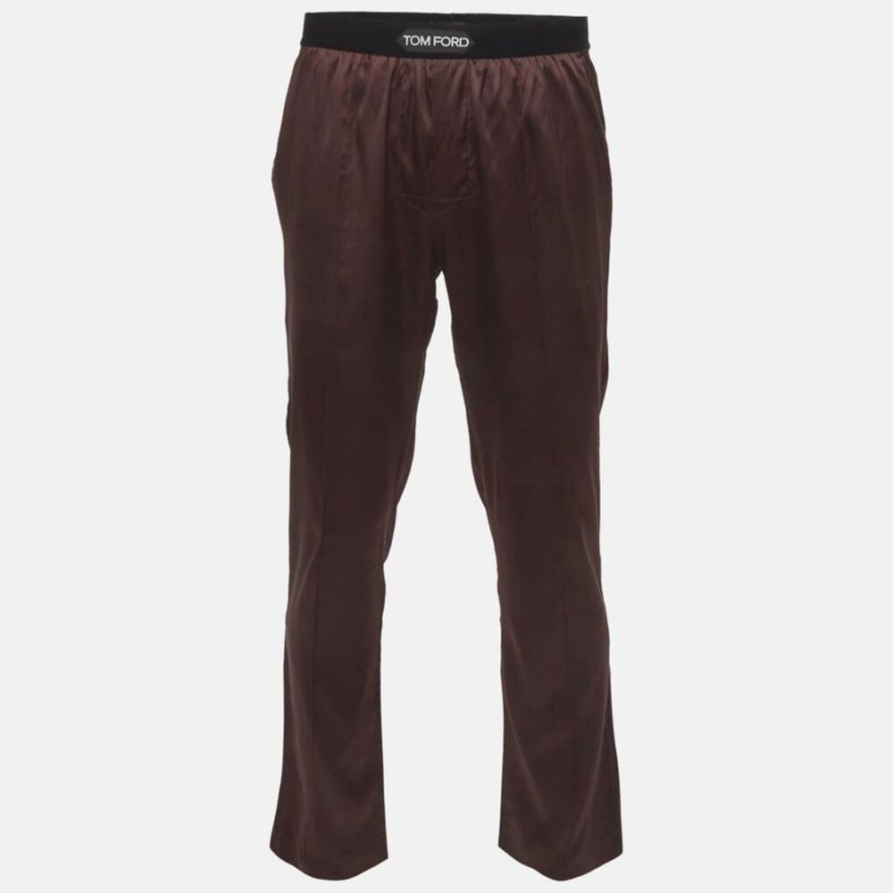 Tom Ford Brown Satin And Velvet Trimmed Trousers M
